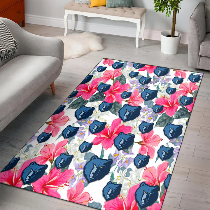 MEM Pink Hibiscus White Orchid White Background Printed Area Rug