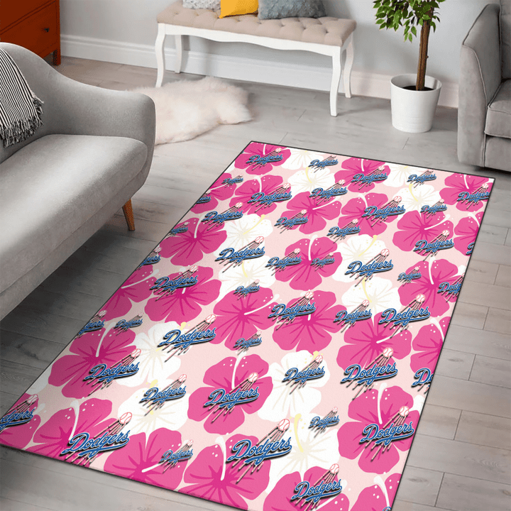 LAD Pink White Hibiscus Misty Rose Background Printed Area Rug