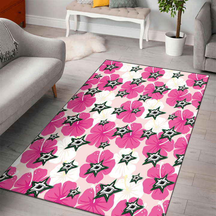 DAL Stars Pink White Hibiscus Misty Rose Background Printed Area Rug