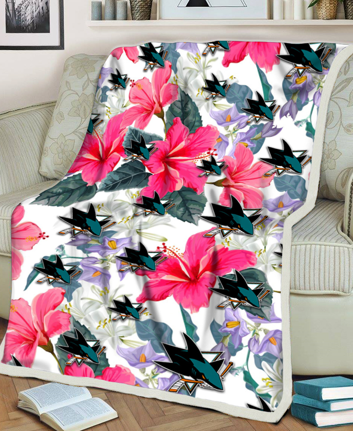 SJS Pink Hibiscus White Orchid White Background 3D Fleece Sherpa Blanket