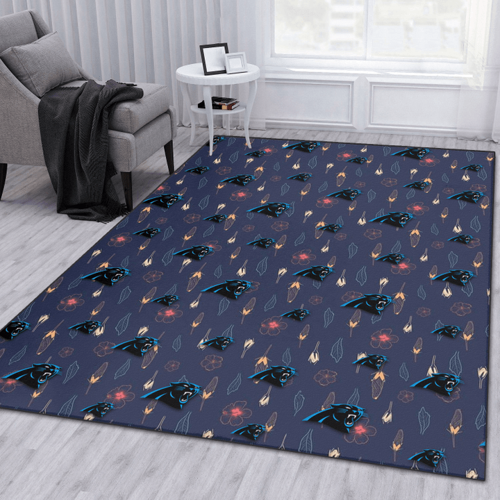 CAR Small Hibiscus Buds Navy Background Printed Area Rug