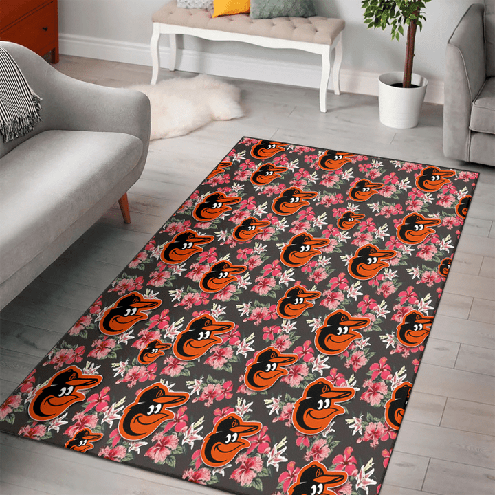 BAL Pink Hibiscus Orchid Brown Background Printed Area Rug
