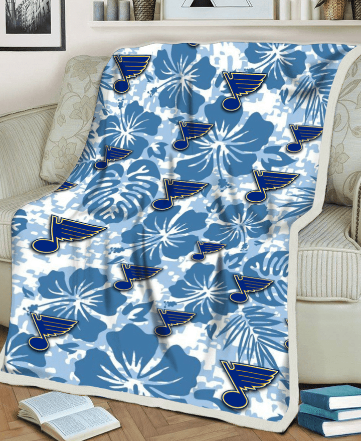 STL Blue Hibiscus Blue Leaves Vintage Background 3D Fleece Sherpa Blanket