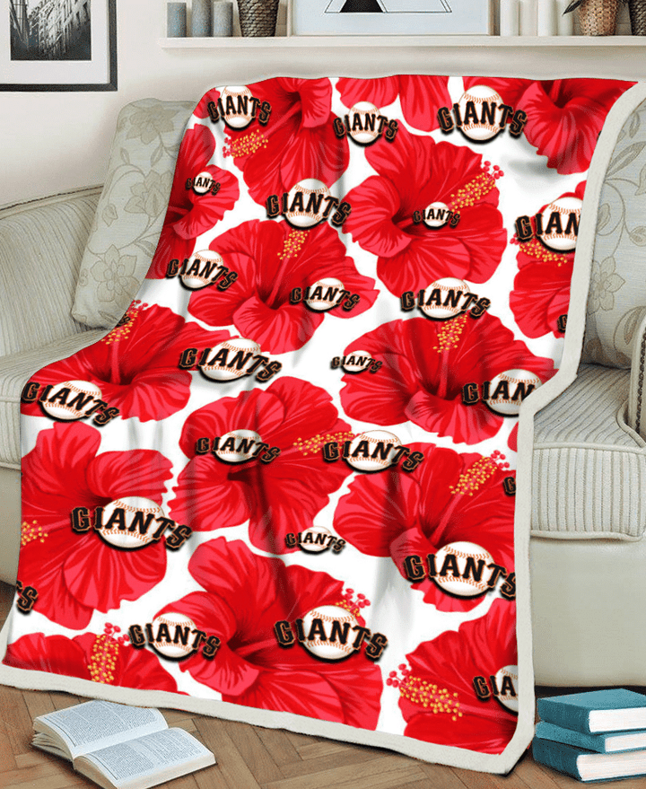 SF Big Red Hibiscus White Background 3D Fleece Sherpa Blanket