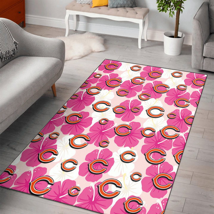 CHI Pink White Hibiscus Misty Rose Background Printed Area Rug