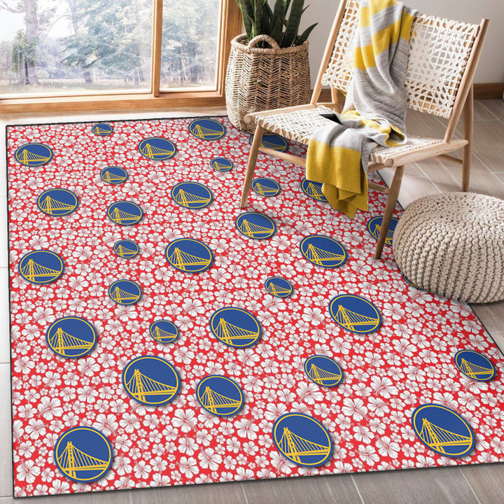 GSW Tiny White Hibiscus Pattern Red Background Printed Area Rug