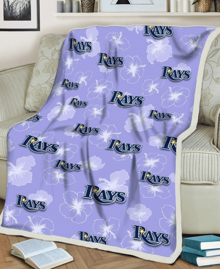 TB Rays Sketch White Hibiscus Violet Background 3D Fleece Sherpa Blanket