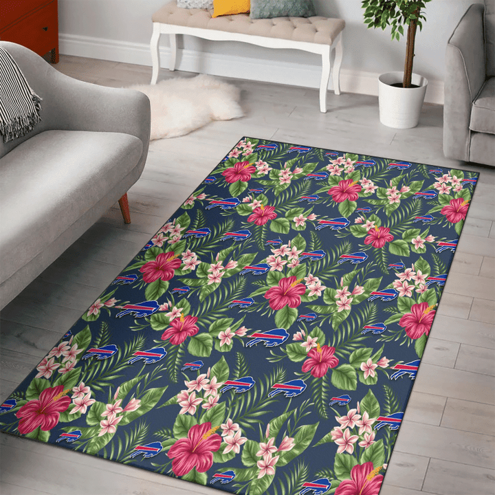 BUF Red Hibiscus Pink Porcelain Flower Dark Background Printed Area Rug