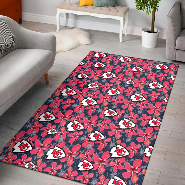 KC Red Hibiscus Dark Gray Background Printed Area Rug