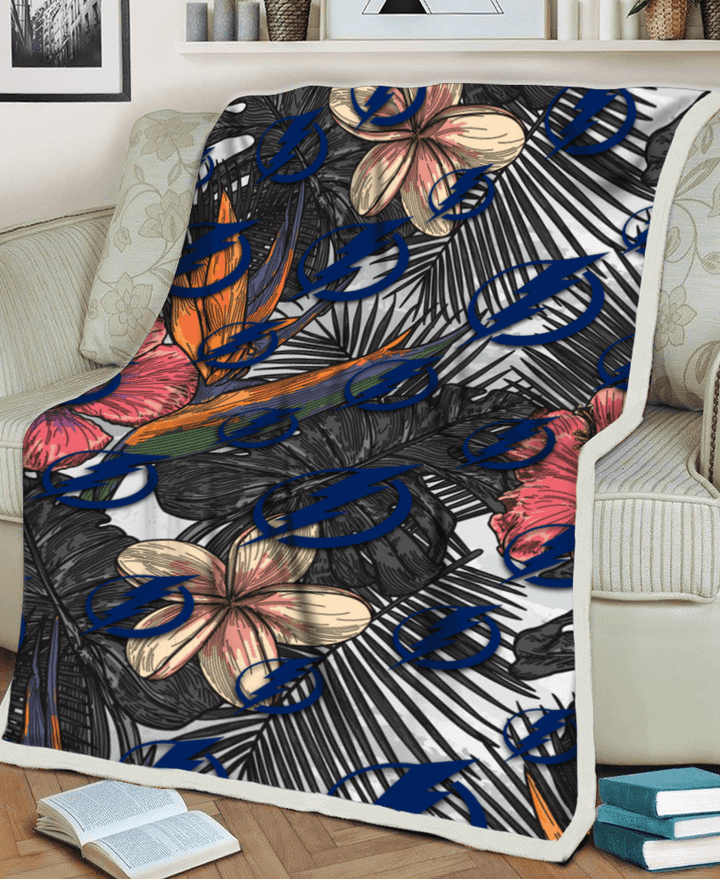 TB Lightning Pink Sketch Hibiscus Gray Palm Leaf White Background 3D Fleece Sherpa Blanket