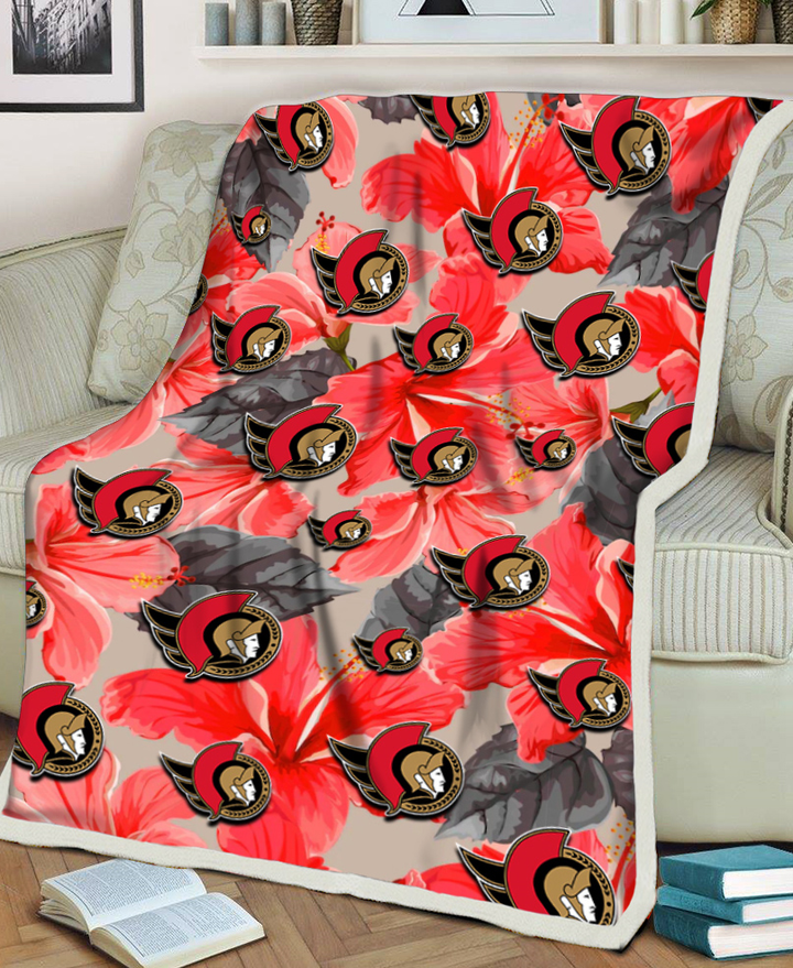 OTT Red Hibiscus Gray Leaf Gainsboro Background 3D Fleece Sherpa Blanket