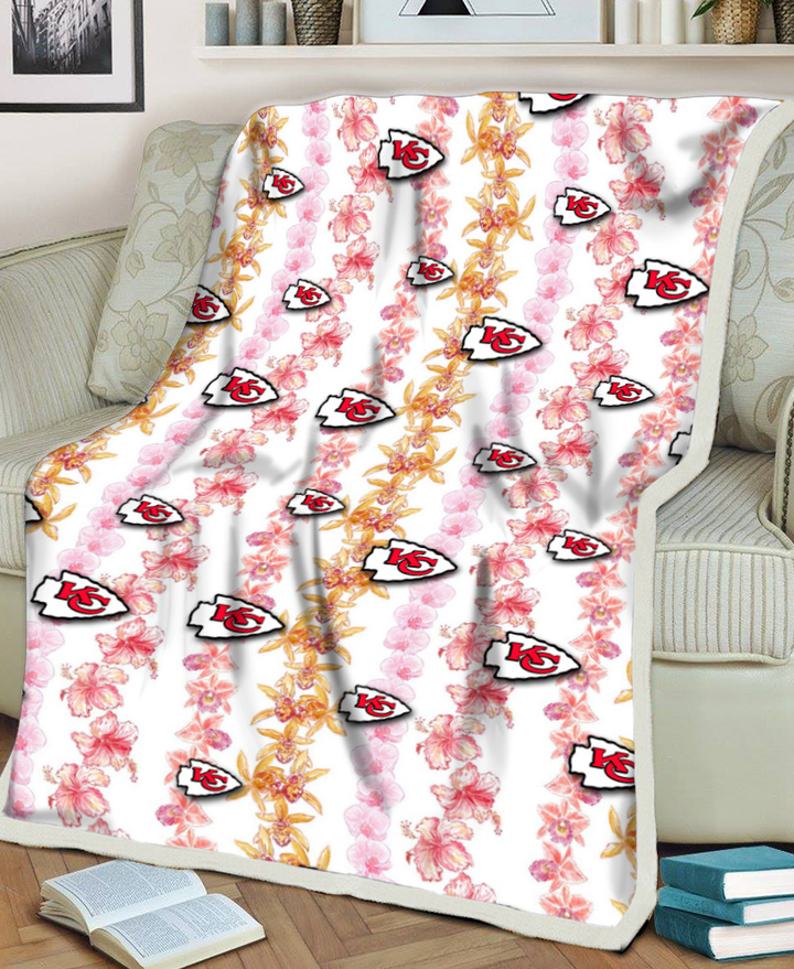KC Pink Hibiscus Yellow Pink Orchid White Background 3D Fleece Sherpa Blanket