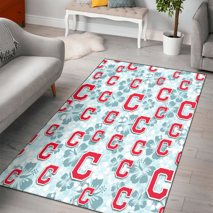 Cleveland Indians Pale Turquoise Hibiscus Light Cyan Background Printed Area Rug