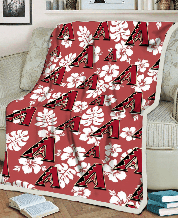 D-backs White Hibiscus Indian Red Background 3D Fleece Sherpa Blanket