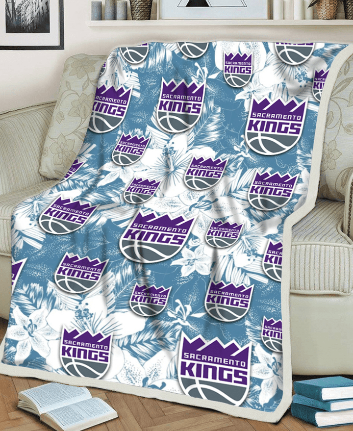 SAC White Hibiscus Orchid Light Blue Background 3D Fleece Sherpa Blanket