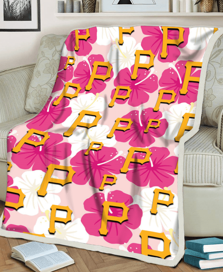PIT Pink White Hibiscus Misty Rose Background 3D Fleece Sherpa Blanket