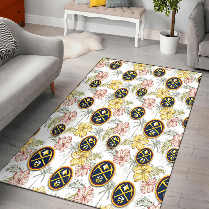 Denver Nuggets Sketch Red Yellow Coconut Tree White Background Printed Area Rug