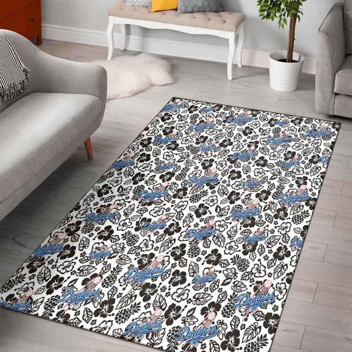 LAD Black And White Hibiscus Leaf White Background Printed Area Rug