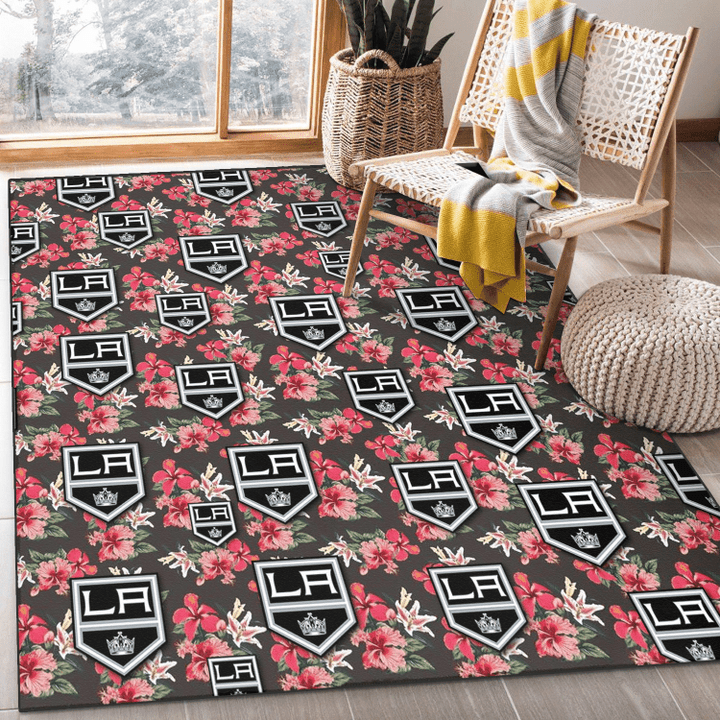 LAK Pink Hibiscus Orchid Brown Background Printed Area Rug