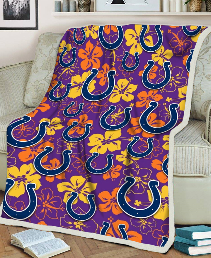 IND Yellow And Orange Hibiscus Purple Background 3D Fleece Sherpa Blanket