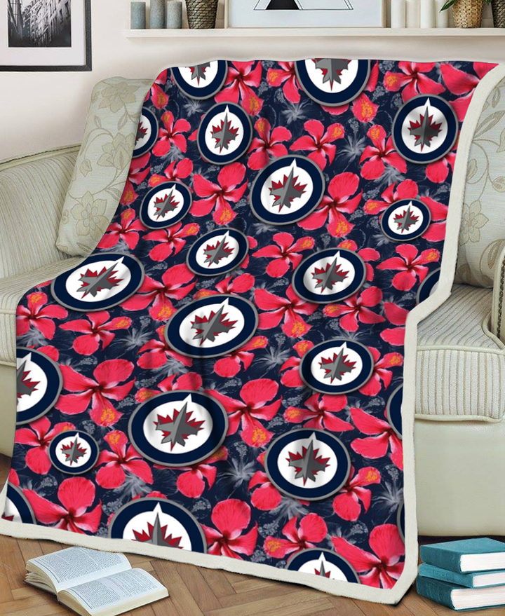 WPG Red Hibiscus Dark Gray Background 3D Fleece Sherpa Blanket