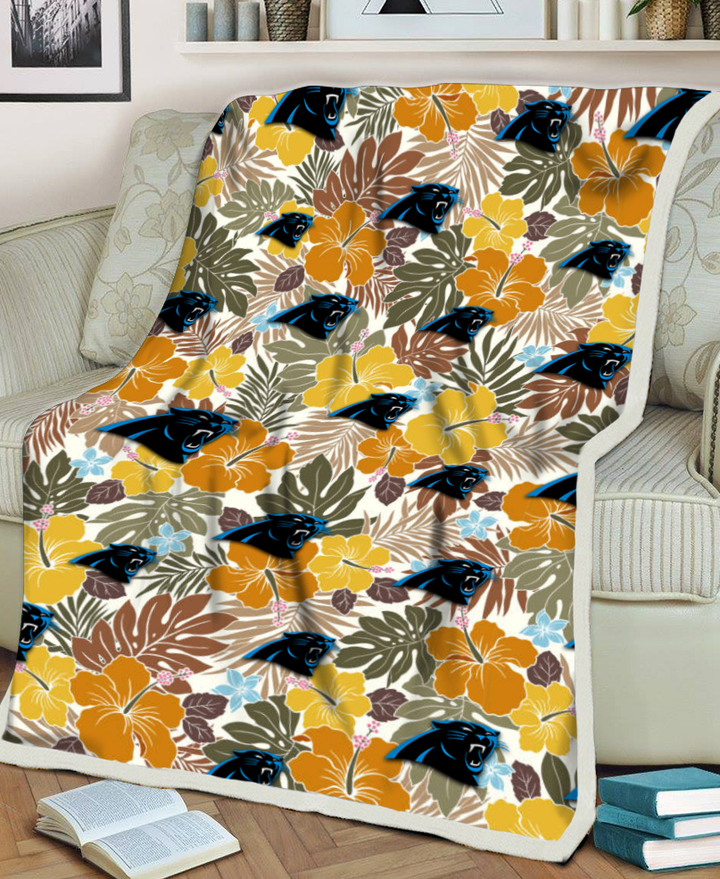 CAR Brown Yellow Hibiscus White Background 3D Fleece Sherpa Blanket