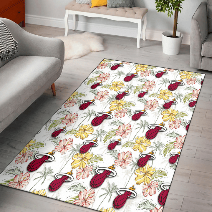 MIA Sketch Red Yellow Coconut Tree White Background Printed Area Rug