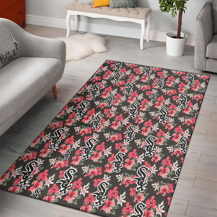 Chicago White Sox Pink Hibiscus Orchid Brown Background Printed Area Rug