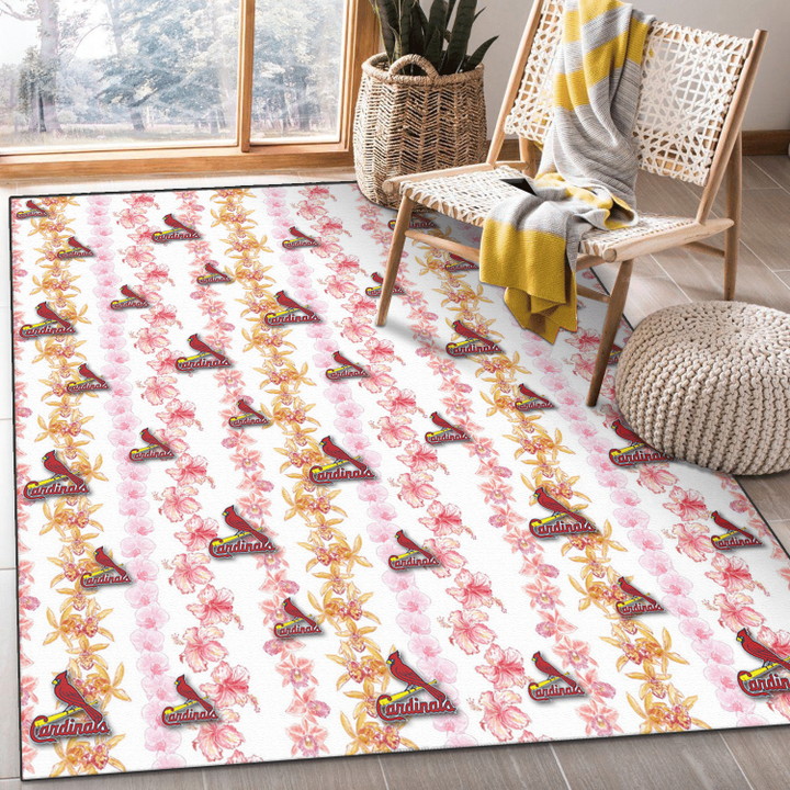 SLC Pink Hibiscus Yellow Pink Orchid White Background Printed Area Rug