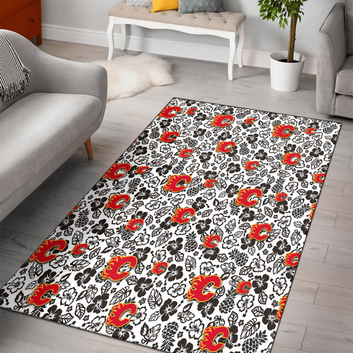 CGY Black And White Hibiscus Leaf White Background Printed Area Rug