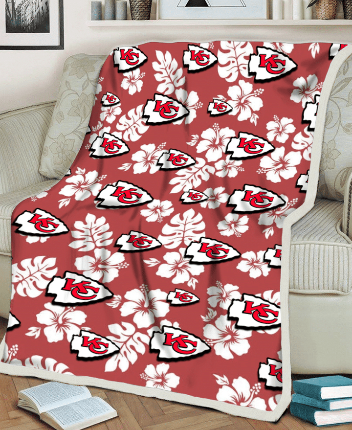 KC White Hibiscus Indian Red Background 3D Fleece Sherpa Blanket