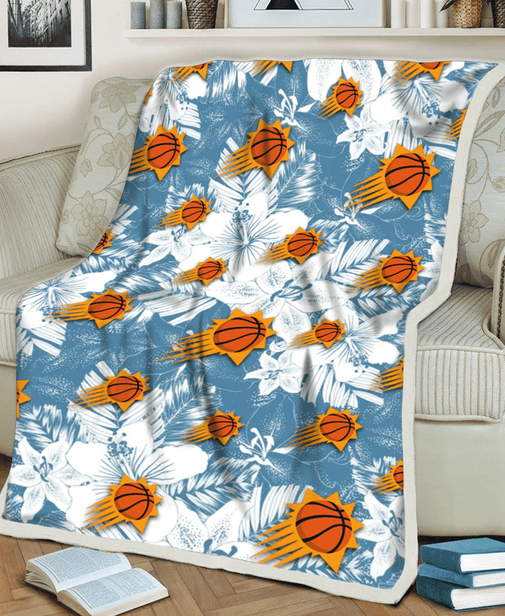 PHX White Hibiscus Orchid Light Blue Background 3D Fleece Sherpa Blanket