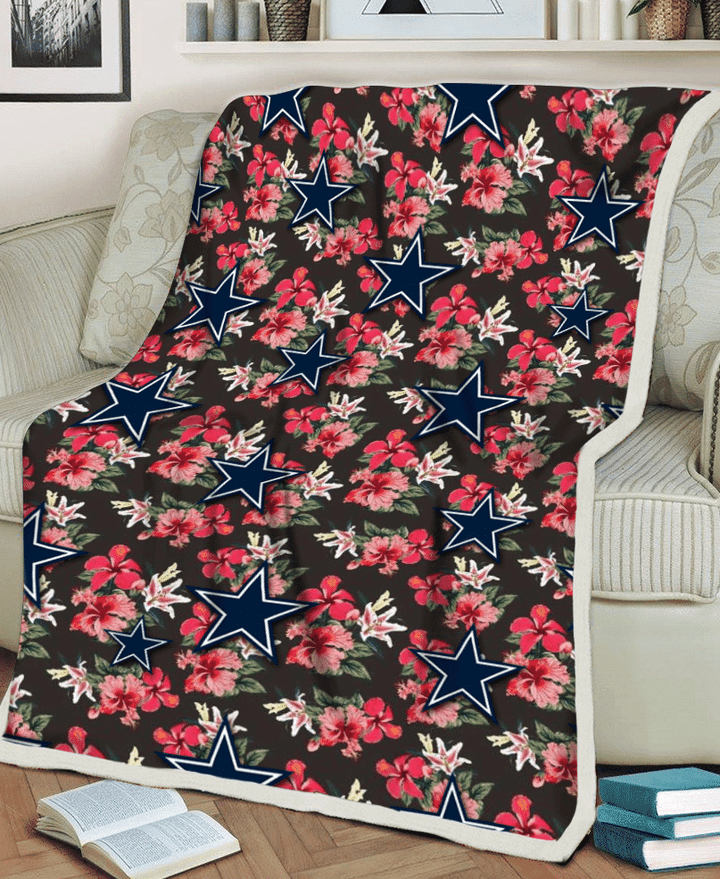 Dallas Cowboys Pink Hibiscus Orchid Brown Background 3D Fleece Sherpa Blanket