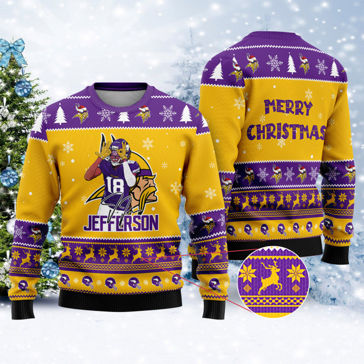 Minnesota Vikings - Justin Jefferson Merry Xmas Christmas Sweater