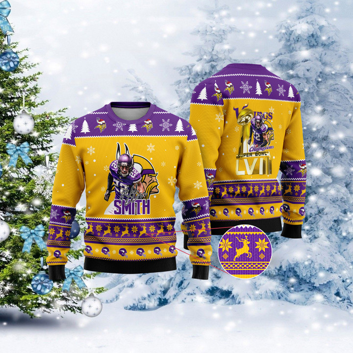 Minnesota Vikings - Harrison Smith Super Bowl LVII Champions 2023 Christmas Sweater