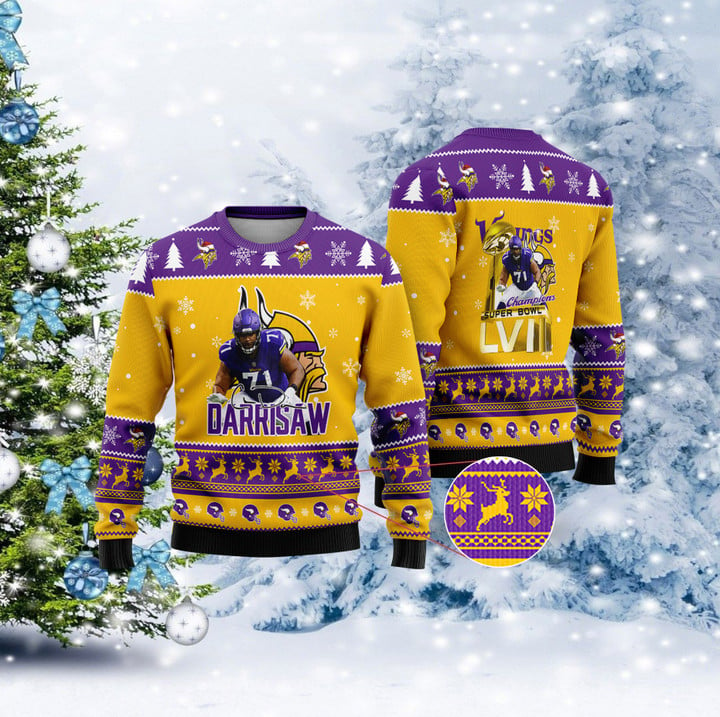 Minnesota Vikings - Christian Darrisaw Super Bowl LVII Champions 2023 Christmas Sweater