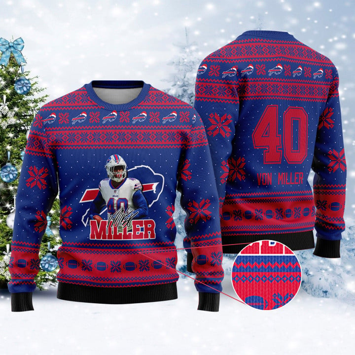 Buffalo Bills - Von Miller Custom Name And Number Christmas Sweater