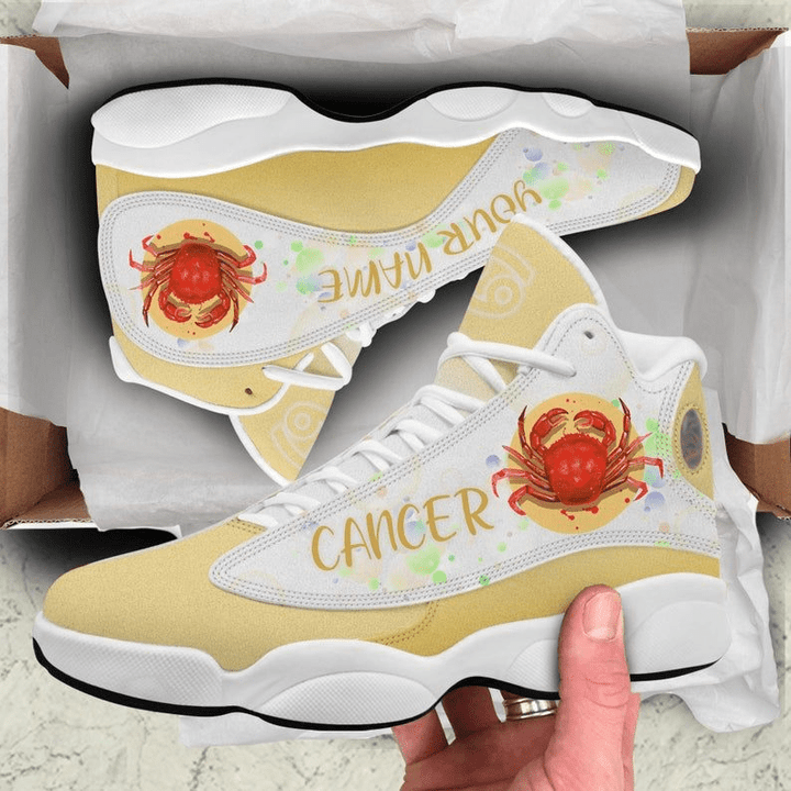 Personalized Cancer Yellow And White Air Jordan 13 Shoes
