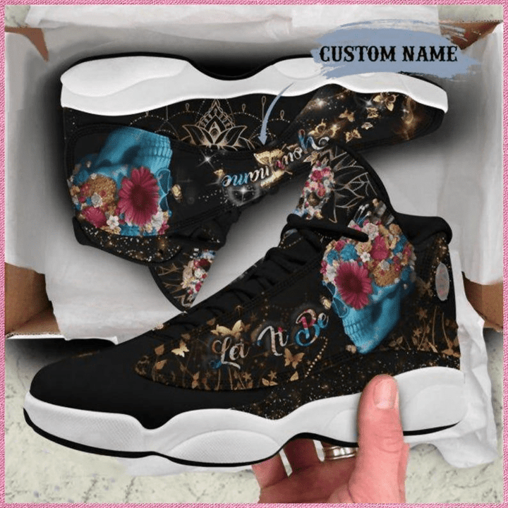 Floral Skull Hippie Let It Be Air Jordan 13 Shoes Custom Your Name Shoes