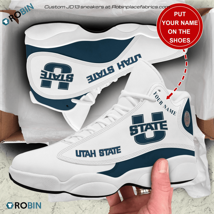 "Custom Name Utah State Aggies Air Jordan 13 Shoes
