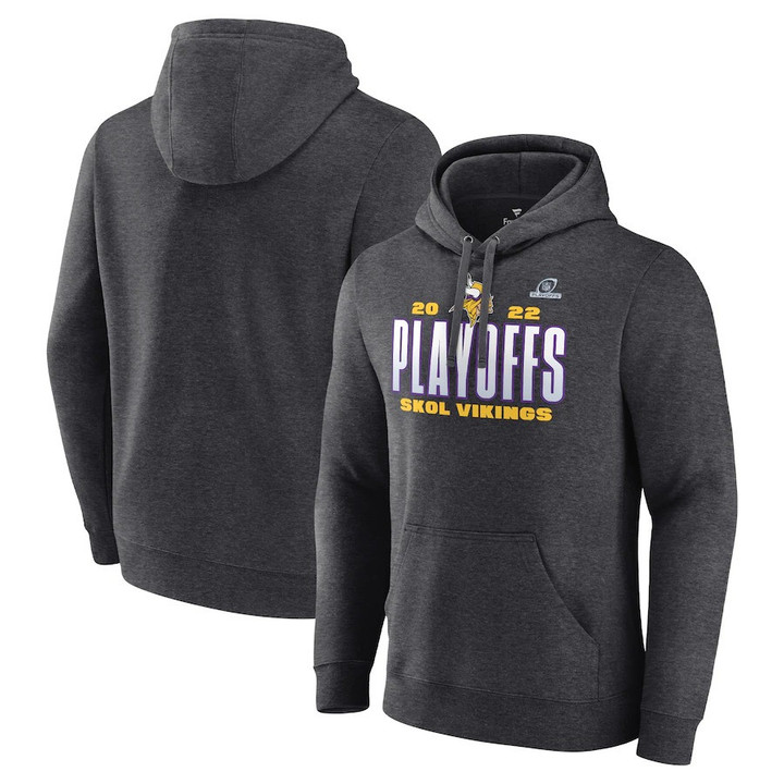Minnesota Vikings 2022 Playoffs Our Time Charcoal Pullover 2D Hoodie