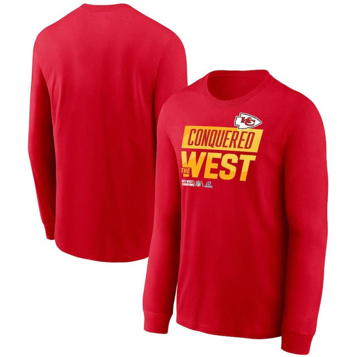 Kansas City Chiefs 2022 AFC West Division Champions Locker Room Trophy Long Sleeve Red T-Shirt