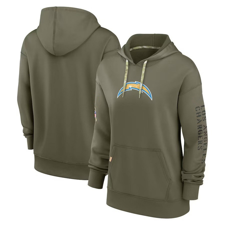 Los Angeles Chargers Women's 2022 NFL Salute To Service Performance Forest Green Pullover 2D Hoodie