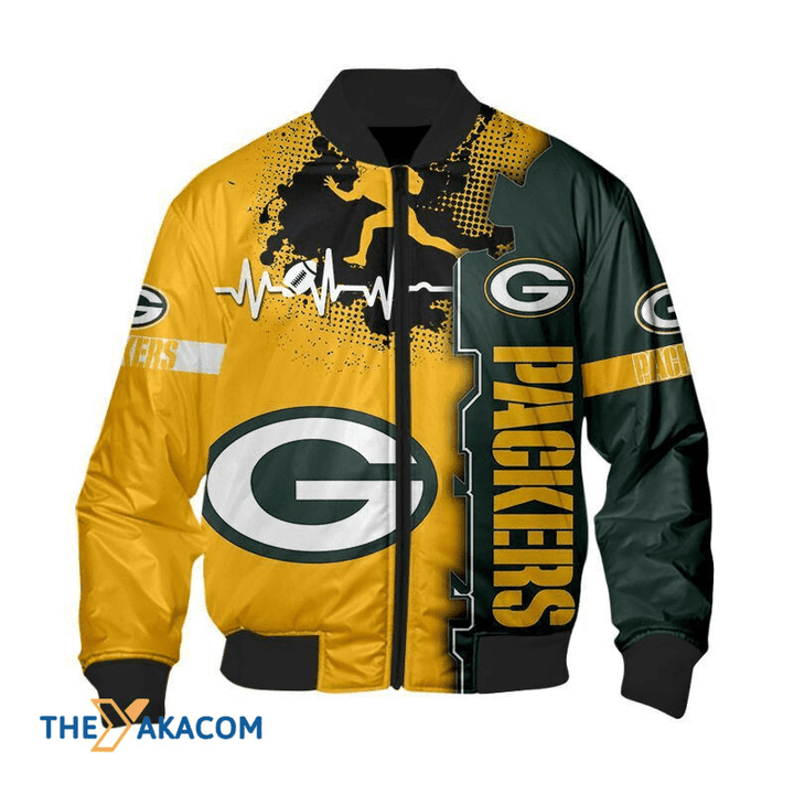 Green Bay American Football Team Packers Aaron Rodgers Heartbeat 3D Printed Unisex Bomber Jacket