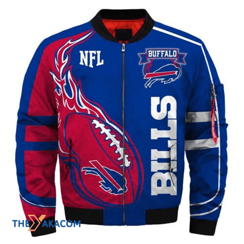 American Football Team Bisons Bills Fiery Rugby Ball 3D Printed Unisex Bomber Jacket