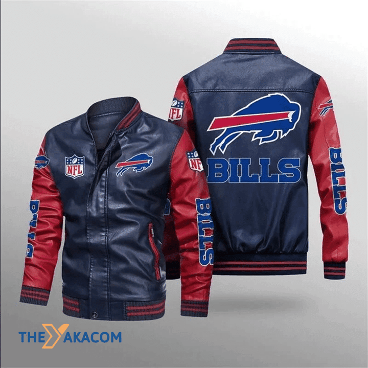 American Football Team Bisons Bills Gift For Fan  Team Leather Bomber Jacket Outerwear Christmas Gift