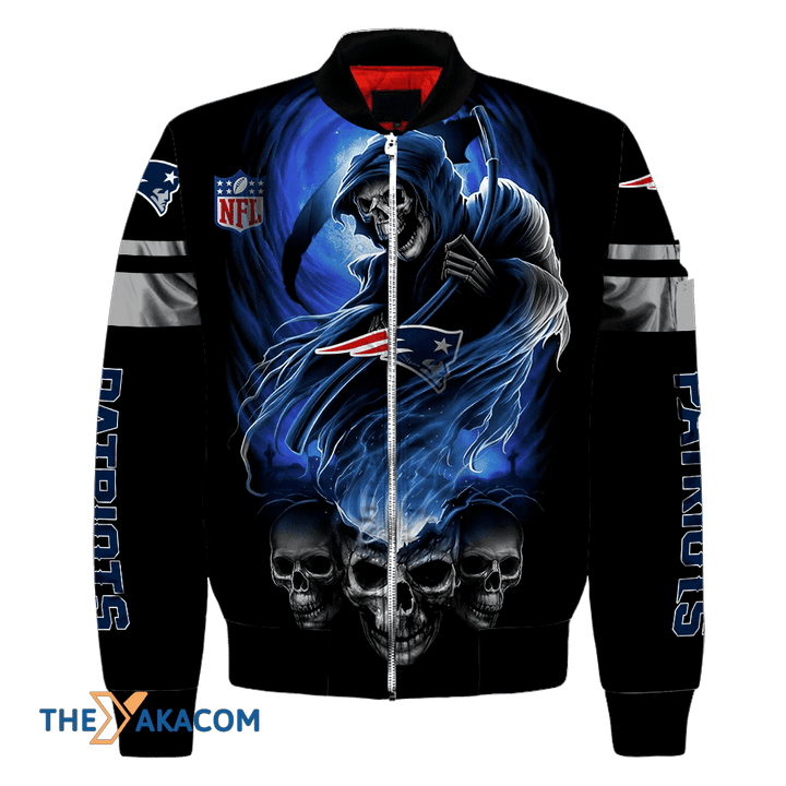 New England Patriots Death And Skull 3D Printed Unisex Bomber Jacket