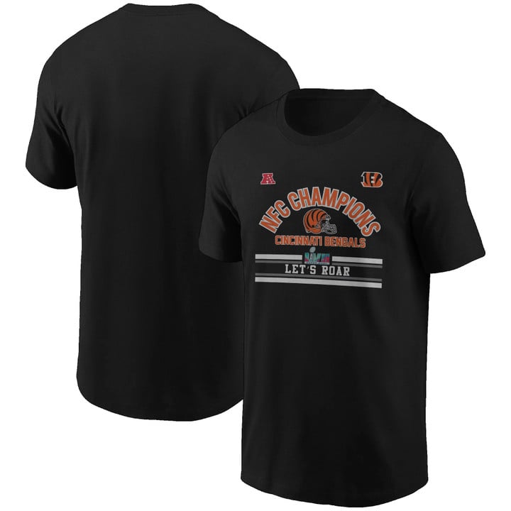 Cincinnati Bengals AFC Champions Let's Roar NFL Super Bowl LVII Black T Shirt