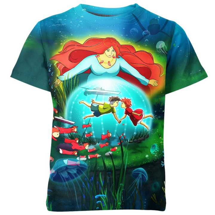 Ponyo On The Cliff By The Sea From Studio Ghibli 3D T-shirt For Men And Women