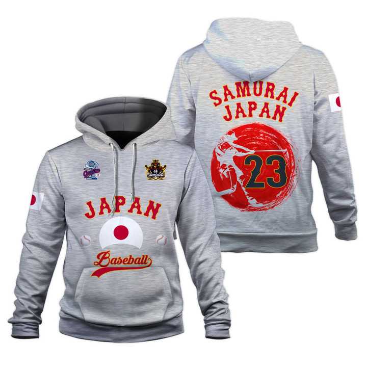Japan Baseball Flag Samurai Japan Nootbaar #23 World Baseball Classic Gray 3D Hoodie